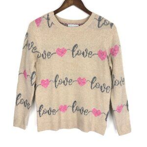 Cupcakes and Cashmere Soft Fuzzy Love and Pink Hearts Pullover Sweater Size S